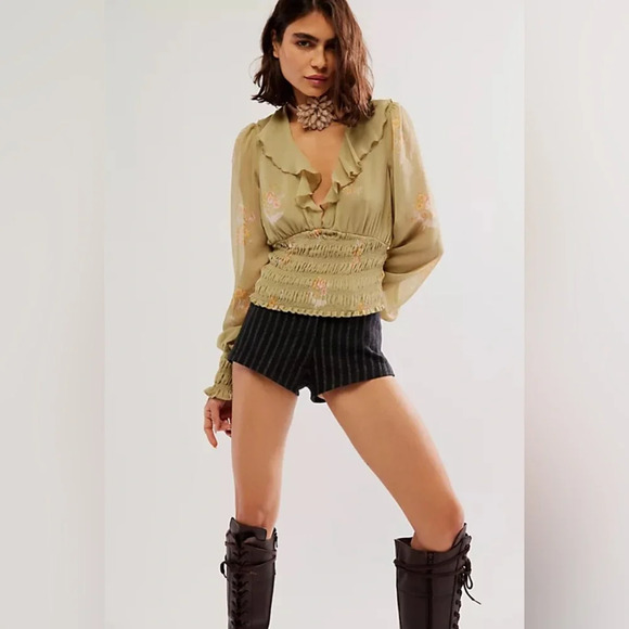 Free People Olive Floral Blouse - Picture 2 of 8